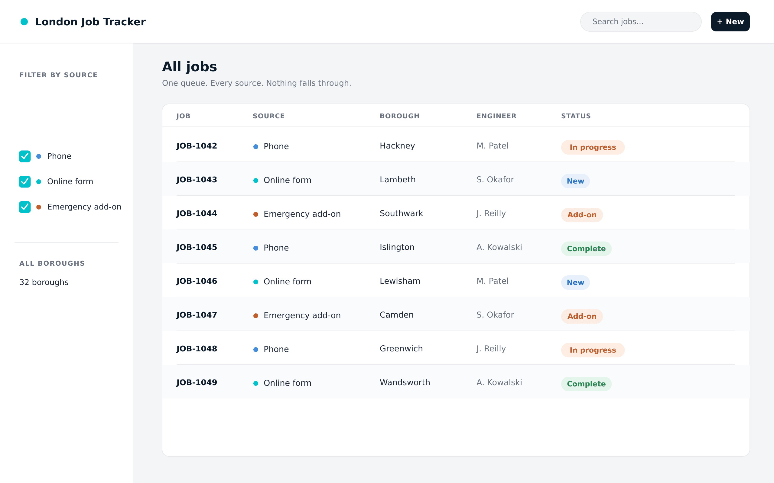 London Job Tracker screenshot